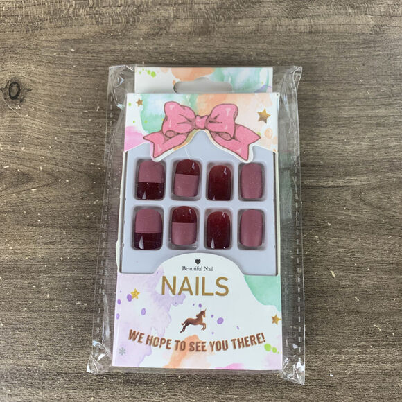 Square Press on Nails, Short Fake French Acrylic - False Nails for Women 24Pcs - Picture 1 of 7